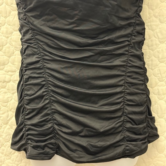 DKNY‎ Black Bandeau Soft Cup Shirred Ruched Swim Dress Size 12 - Picture 2 of 11